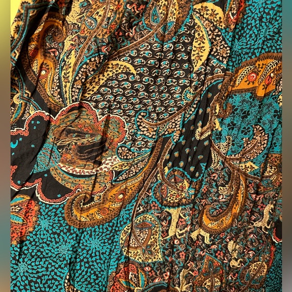 Paisley Print Midi Skirt in Teal and Brown - Picture 2 of 4